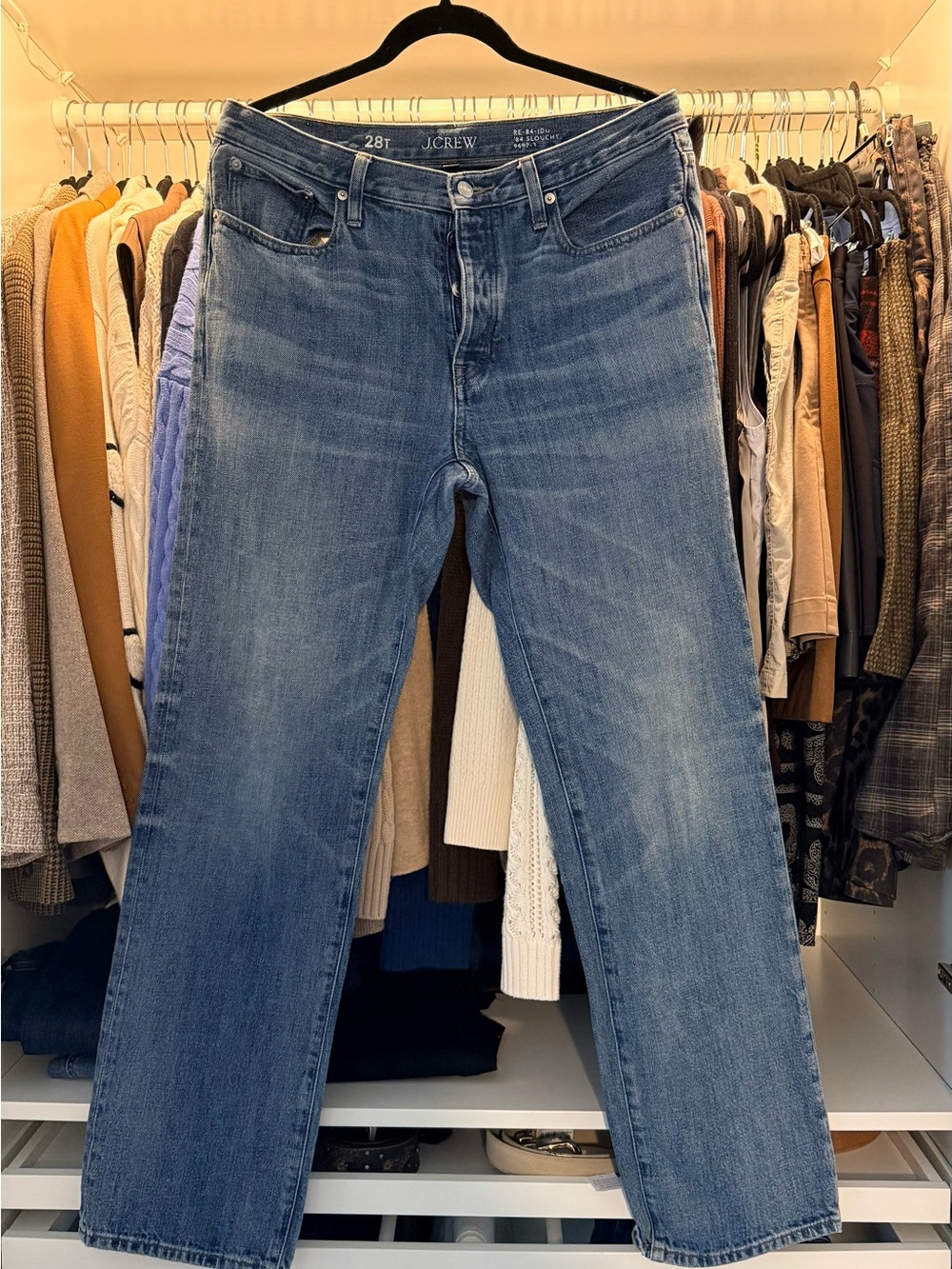 J. Crew Slouchy Straight Jeans in Faded Blue wash - button fly 28L